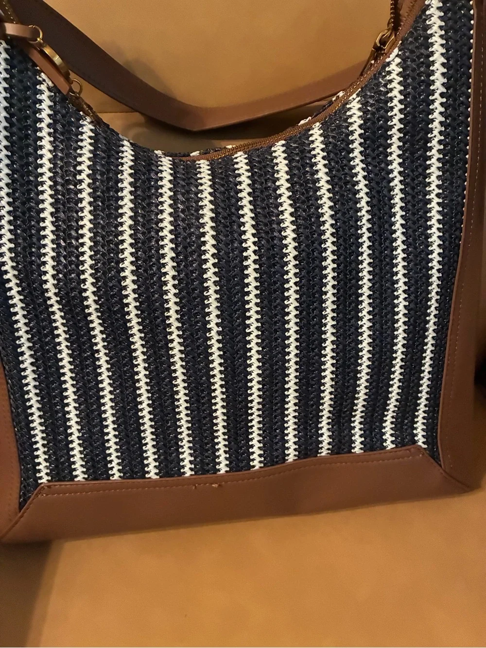 Steve Madden Navy, White & Brown Striped Shoulder Bag